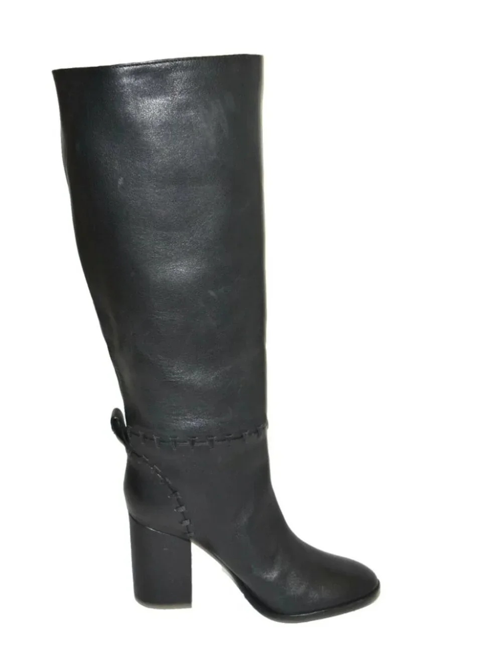 New Tory Burch Contraire Block Heel Leather Boot Black Size 7 DD19